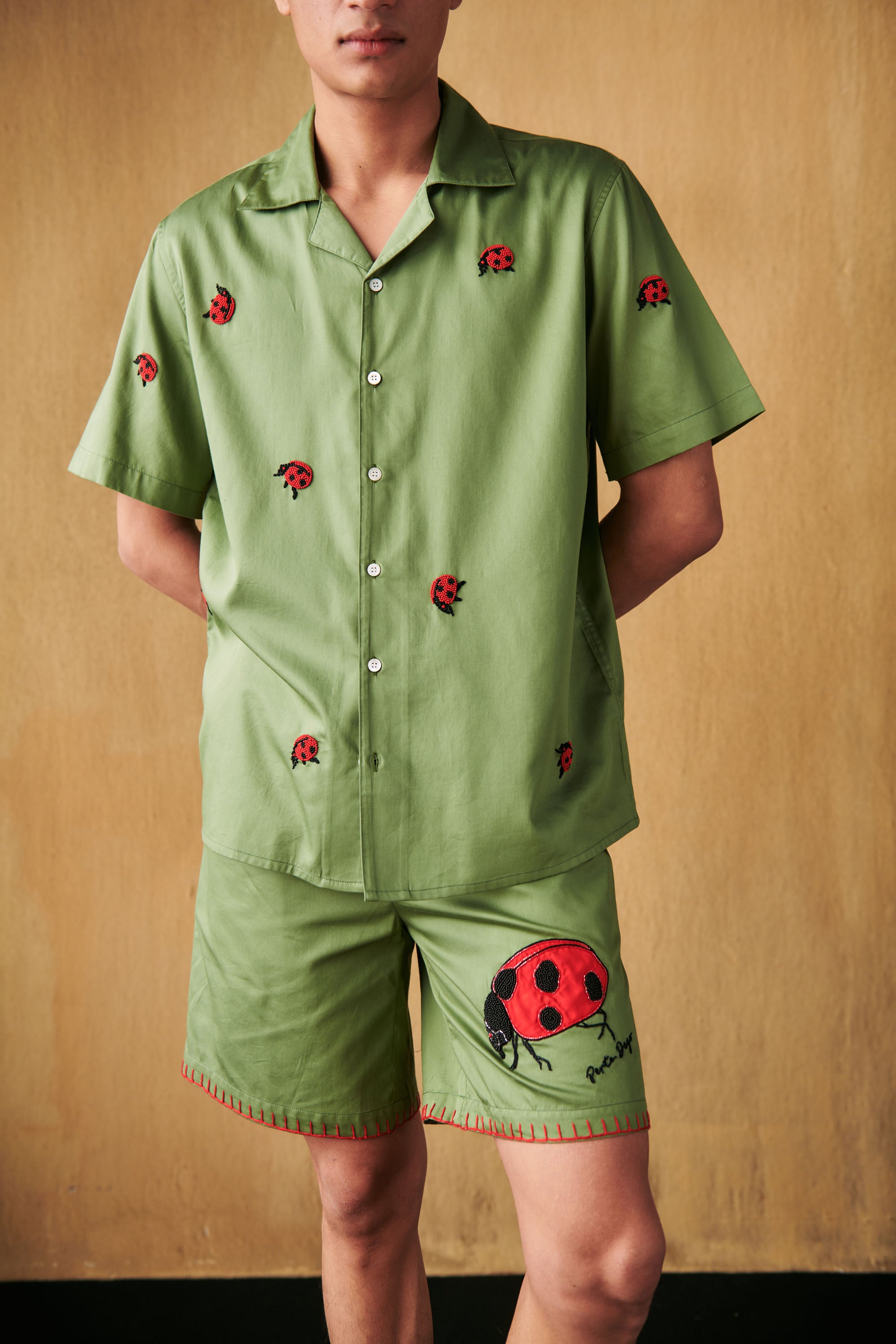 Ladybug appliqué shorts