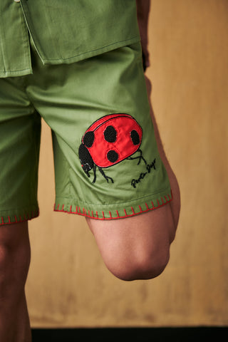 Ladybug appliqué shorts