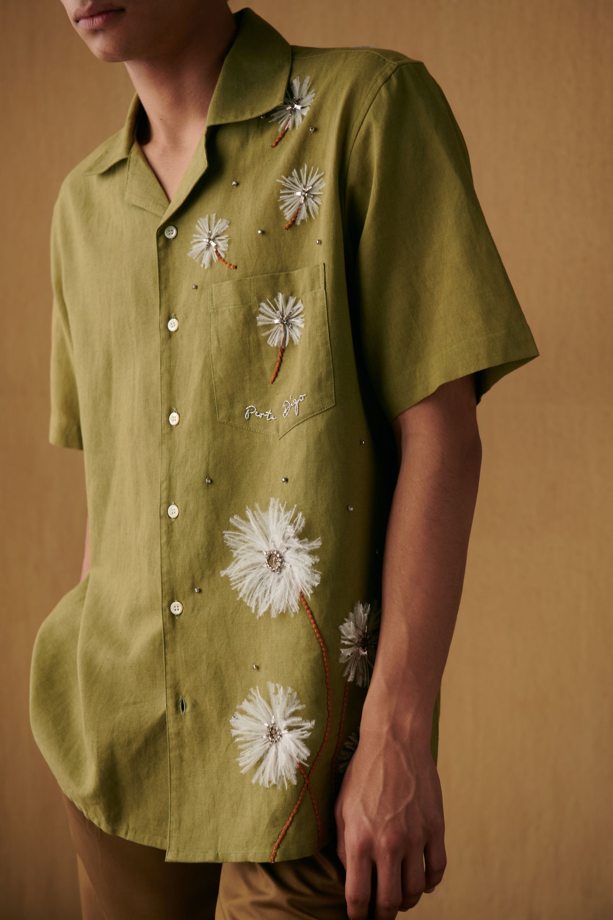 "Le dandelions" hand embroidered Shirt