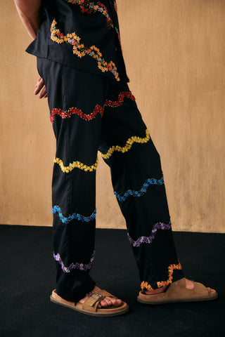 "Valley of flowers" hand embroidered lounge pants