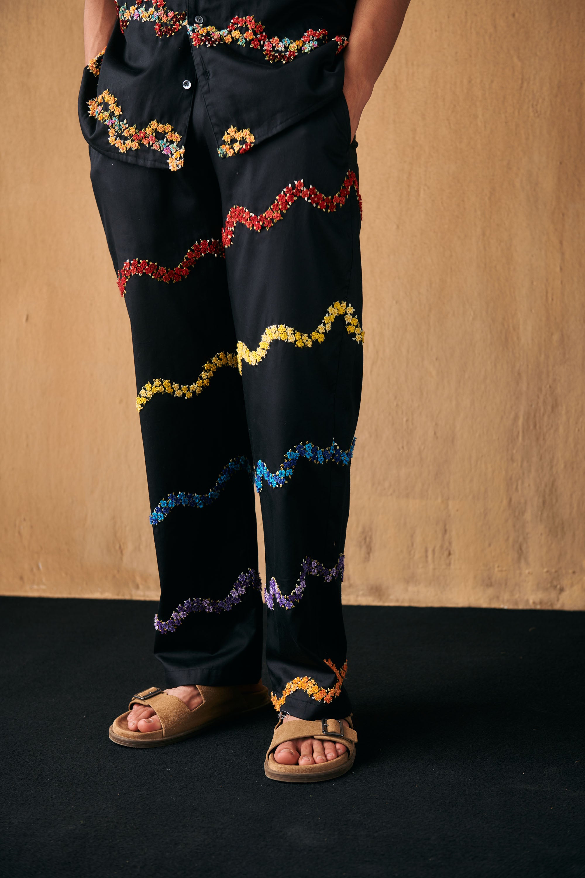 "Valley of flowers" hand embroidered lounge pants