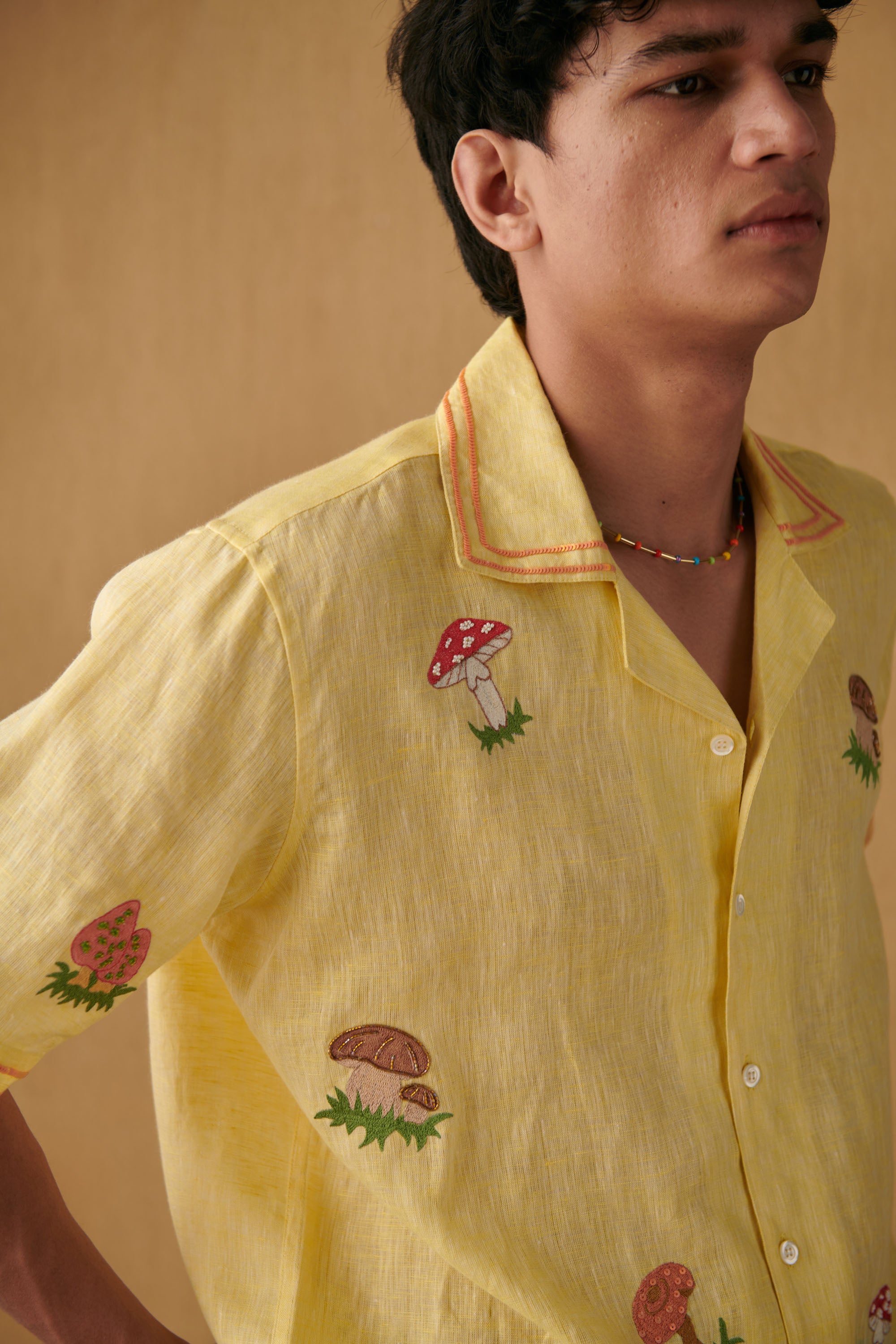 "Le mushroom" hand embroidered shirt