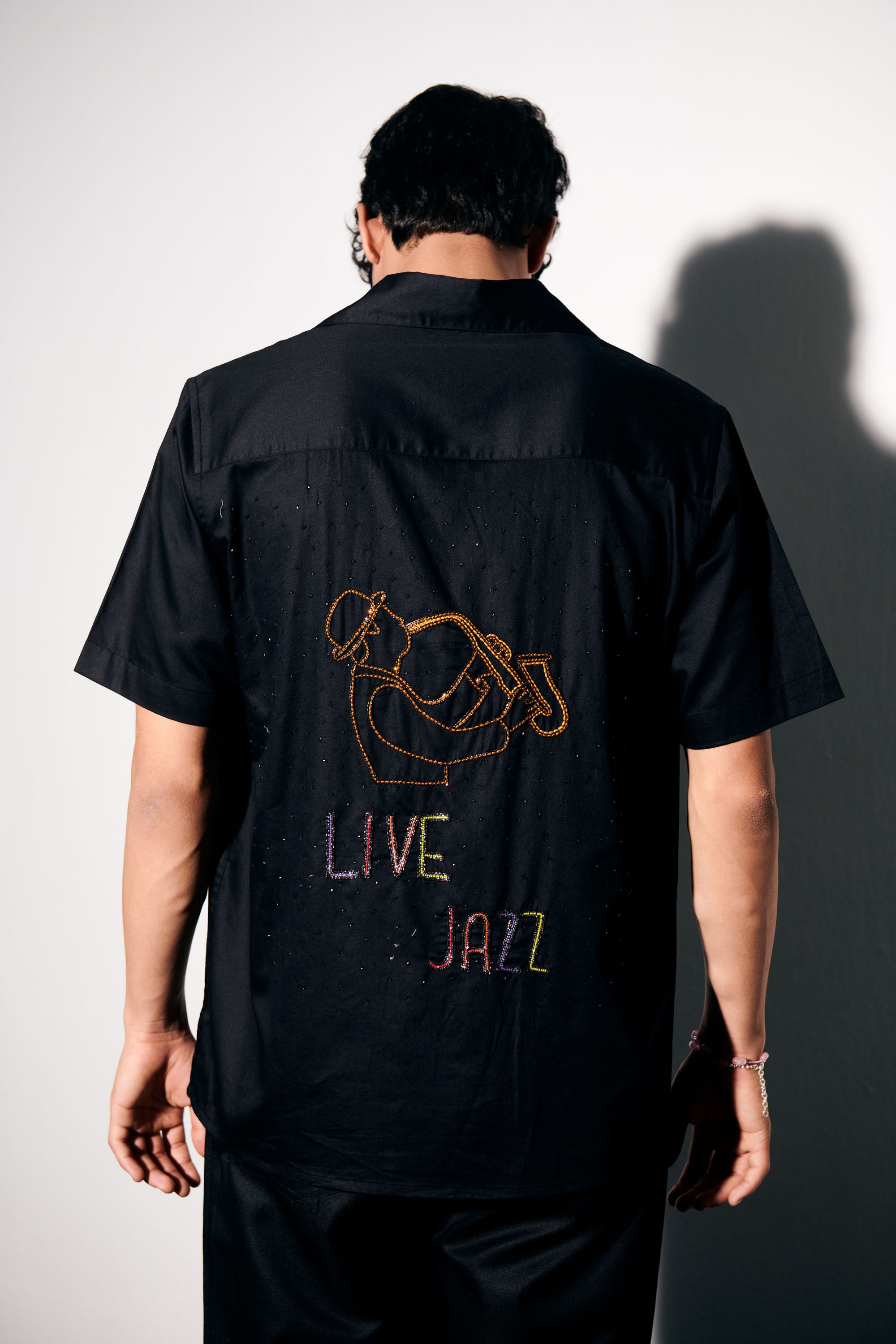 "Live jazz" hand embroidered Shirt