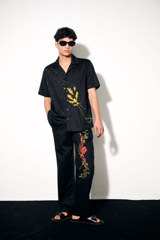 Rose embroidered lounge pants