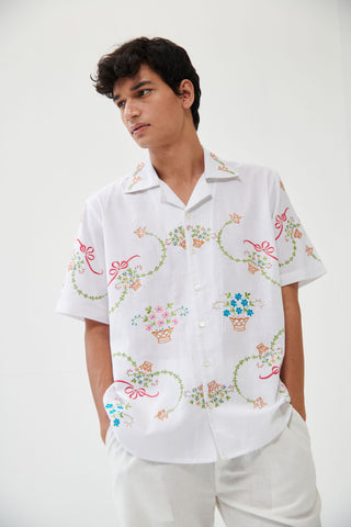 “Le Sicily” embroidered shirt- White
