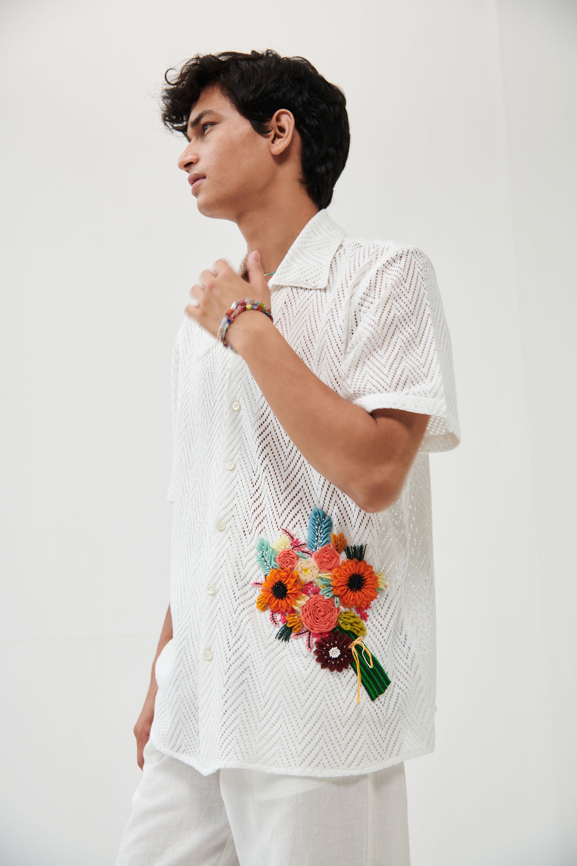 Bouquet hand embroidered Shirt