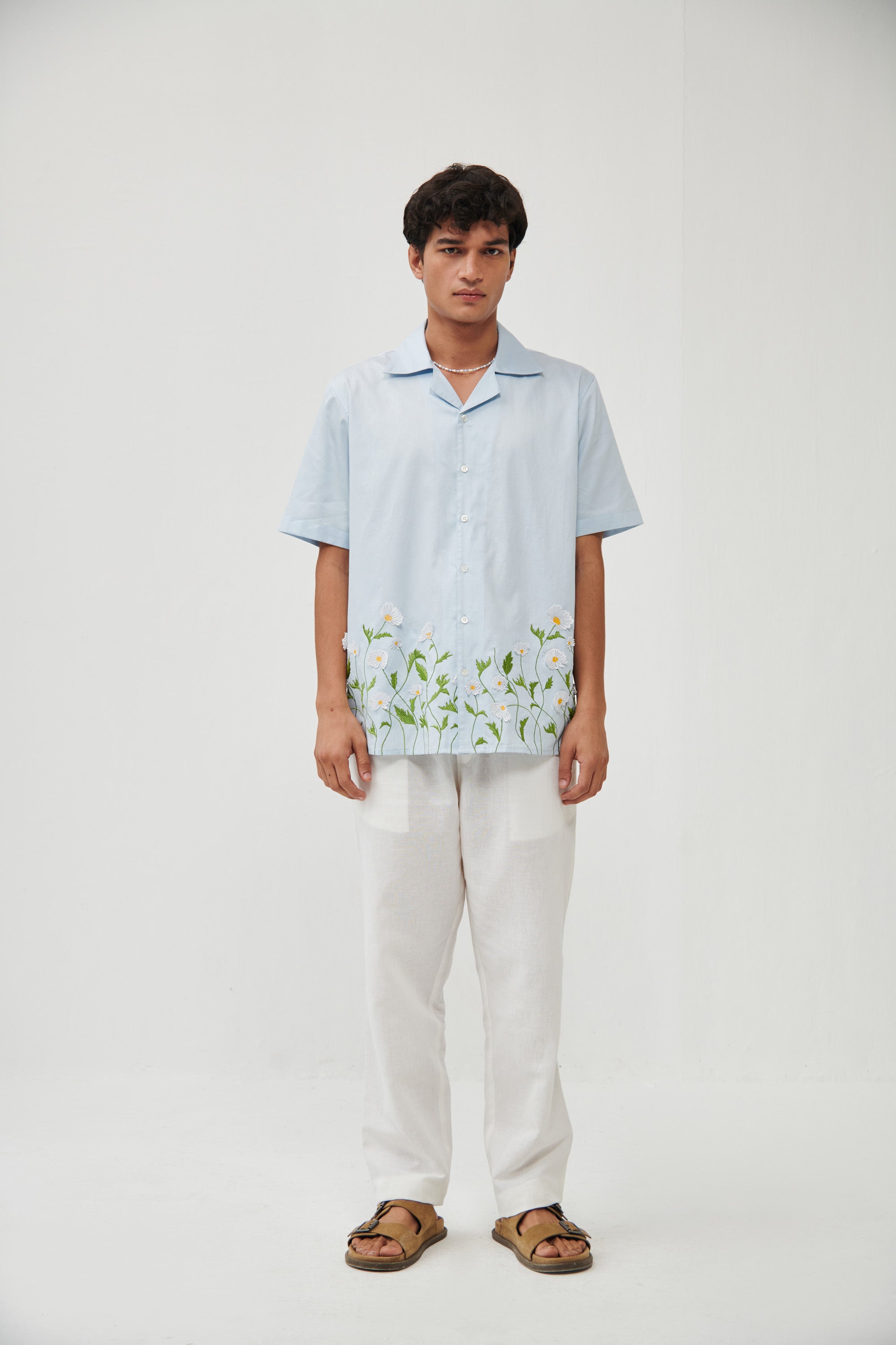 "Daisy fields" appliquè  shirt- Baby Blue