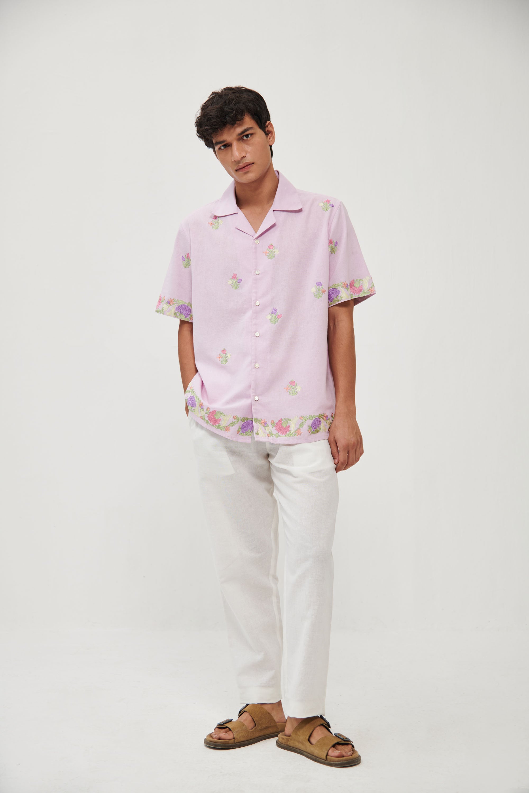 Summer floral embroidered shirt- Pink