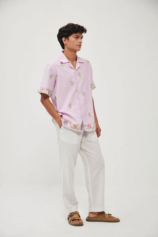 Summer floral embroidered shirt- Pink