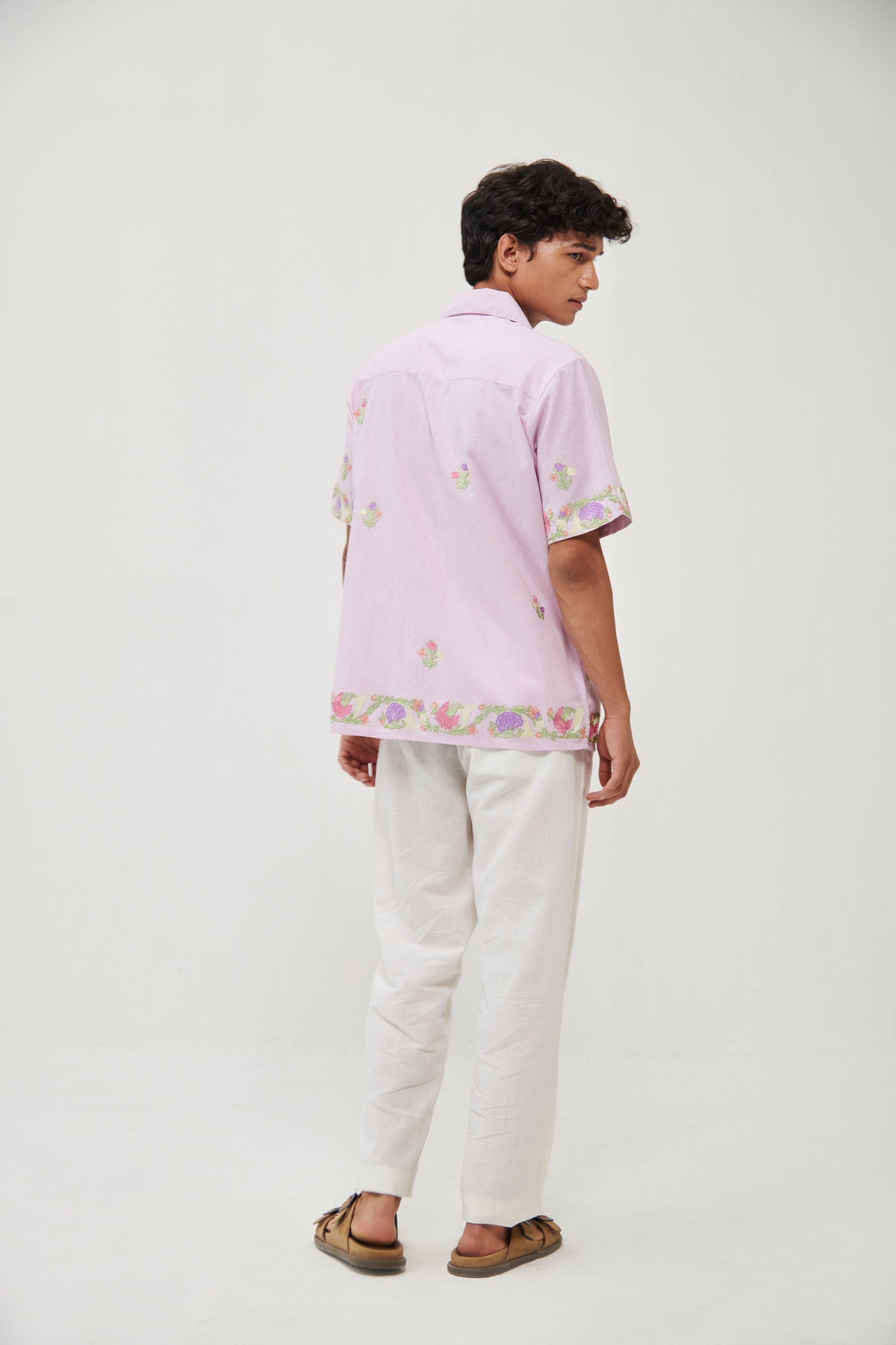 Summer floral embroidered shirt- Pink