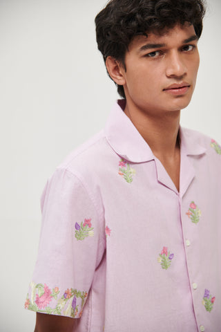 Summer floral embroidered shirt- Pink