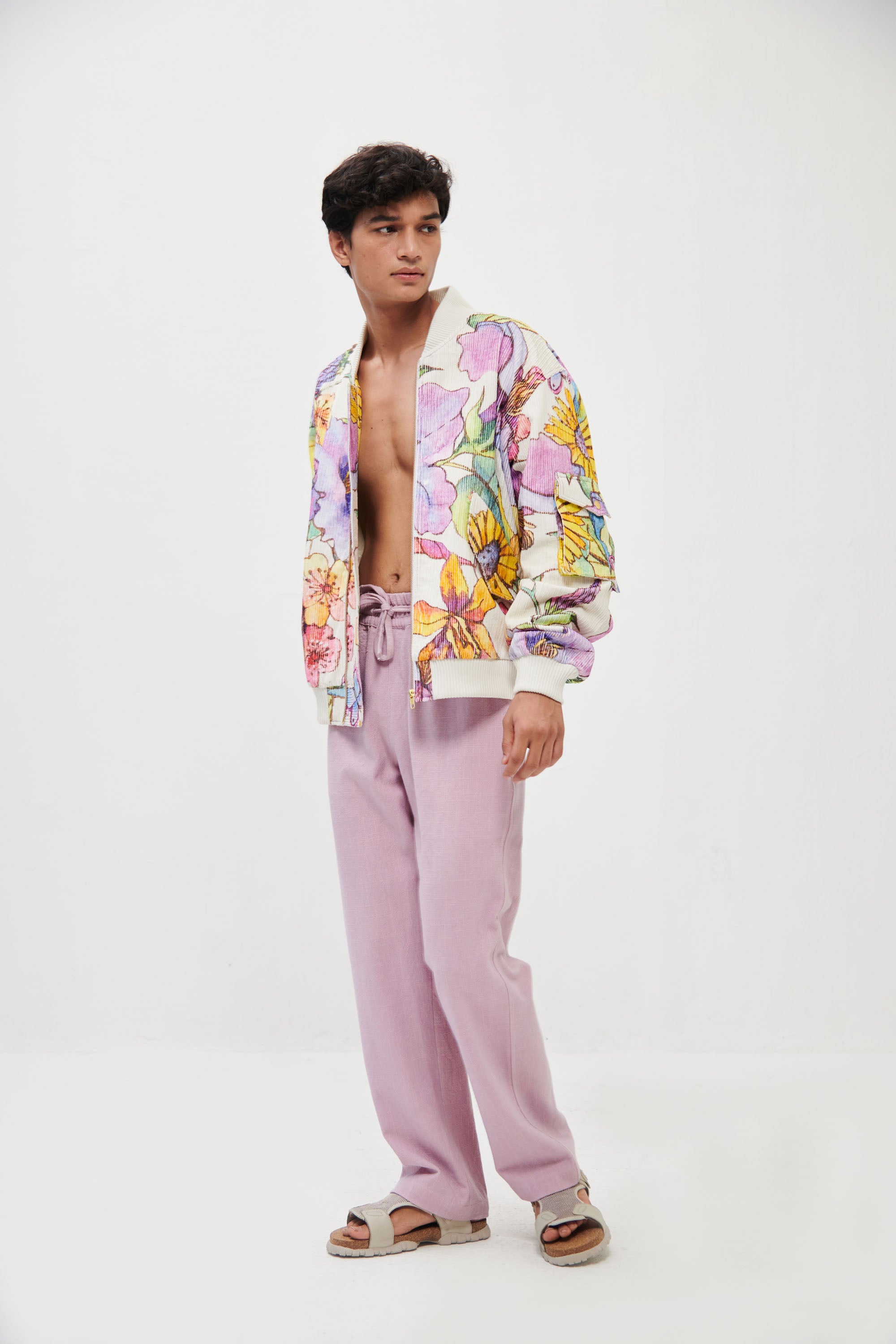 Floral sketch bomber jacket