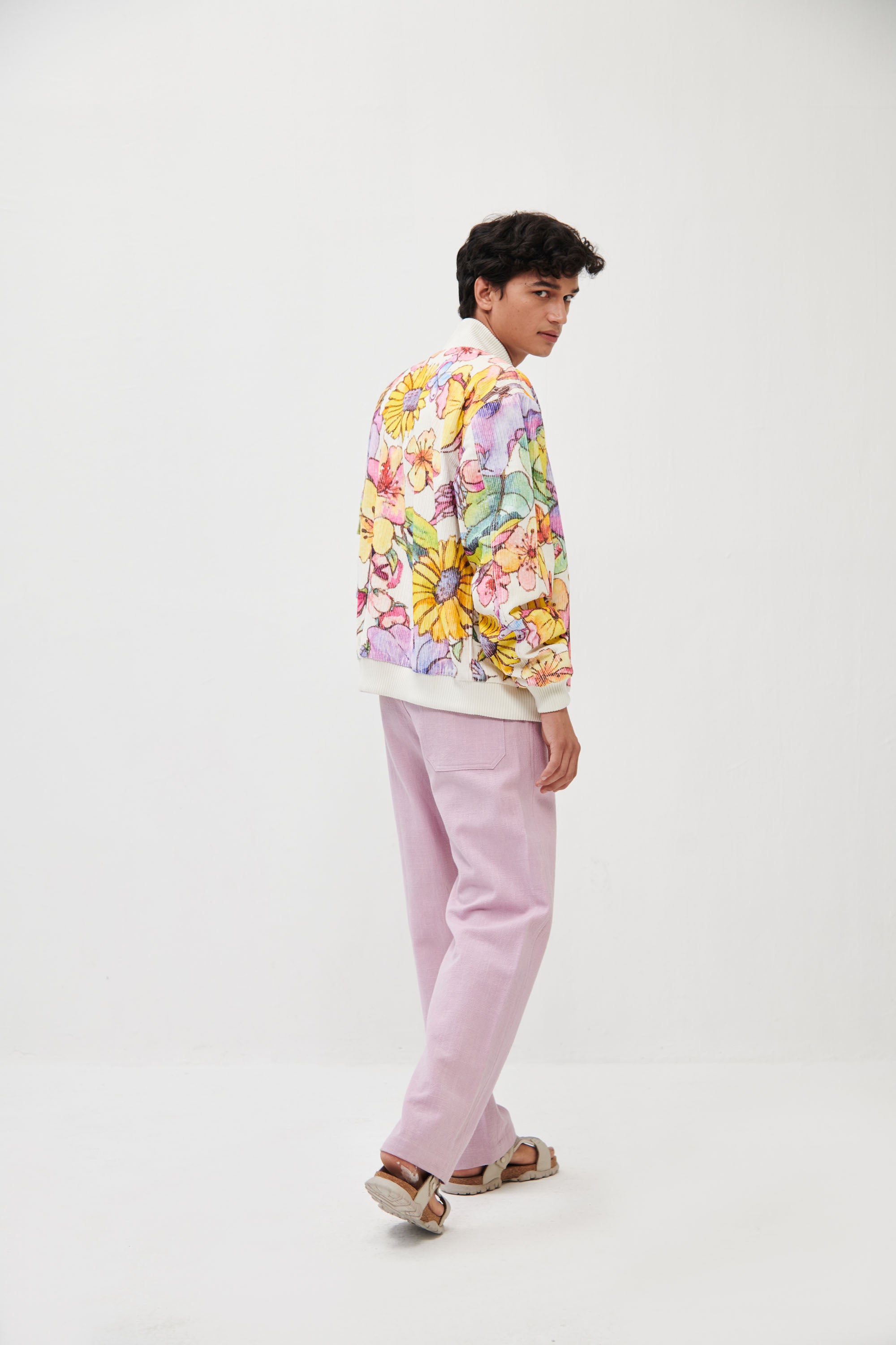 Floral sketch bomber jacket