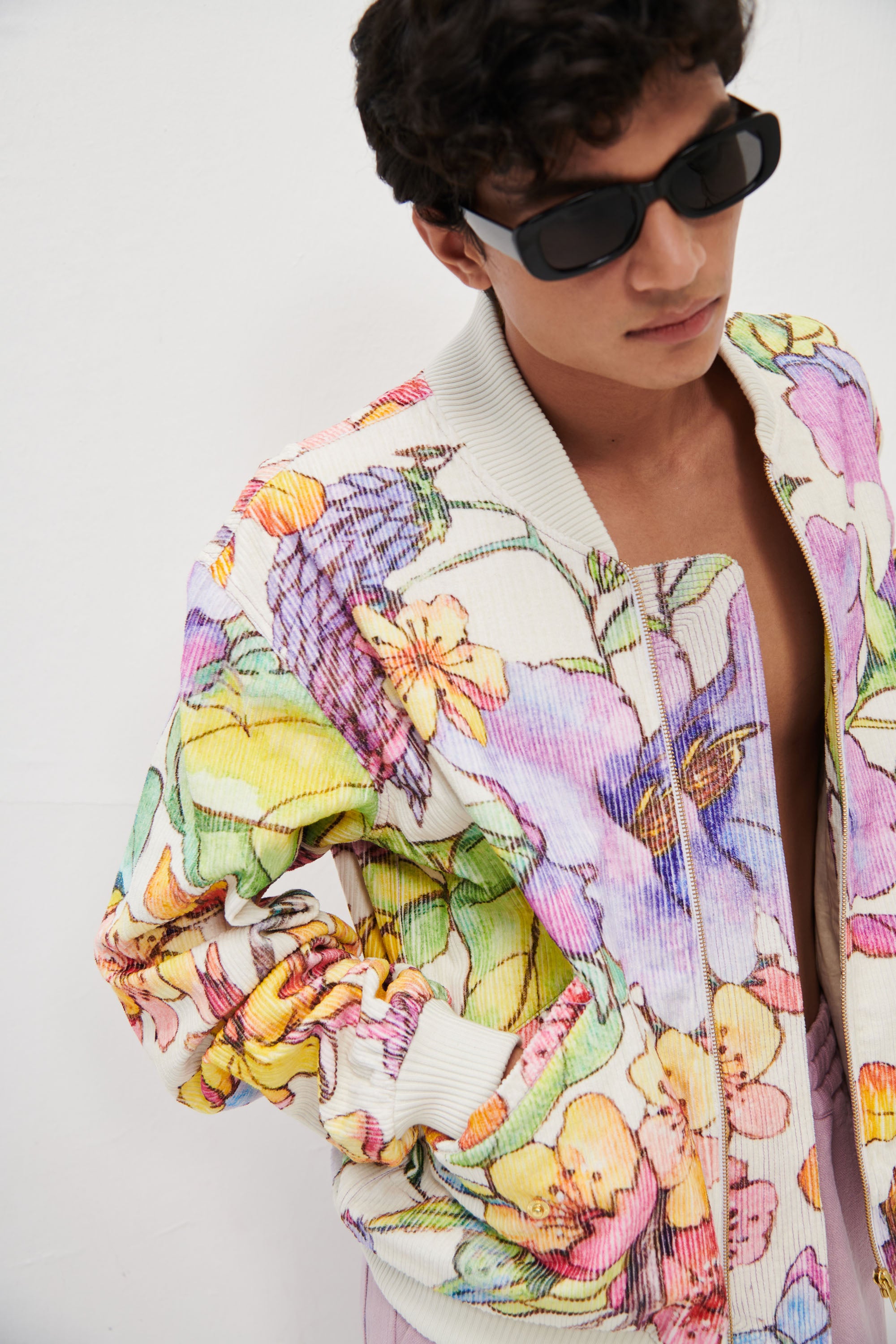 Floral sketch bomber jacket