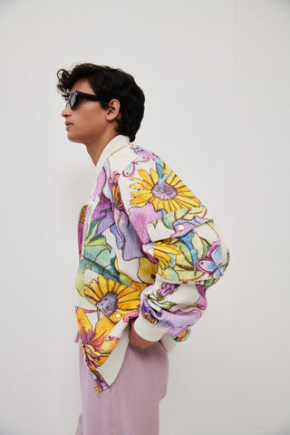 Floral sketch bomber jacket