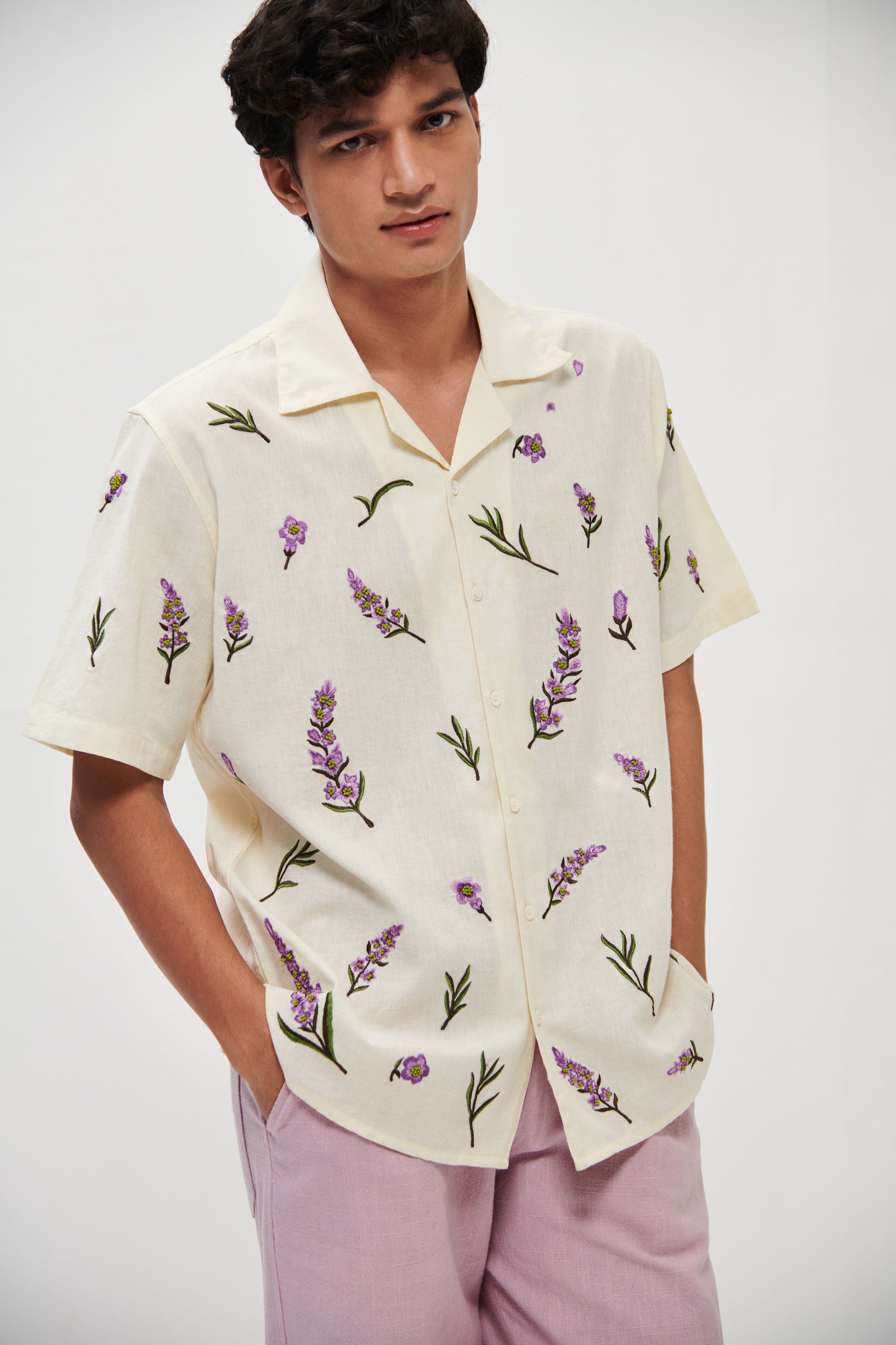 "Lavender fields" hand embroidered Shirt