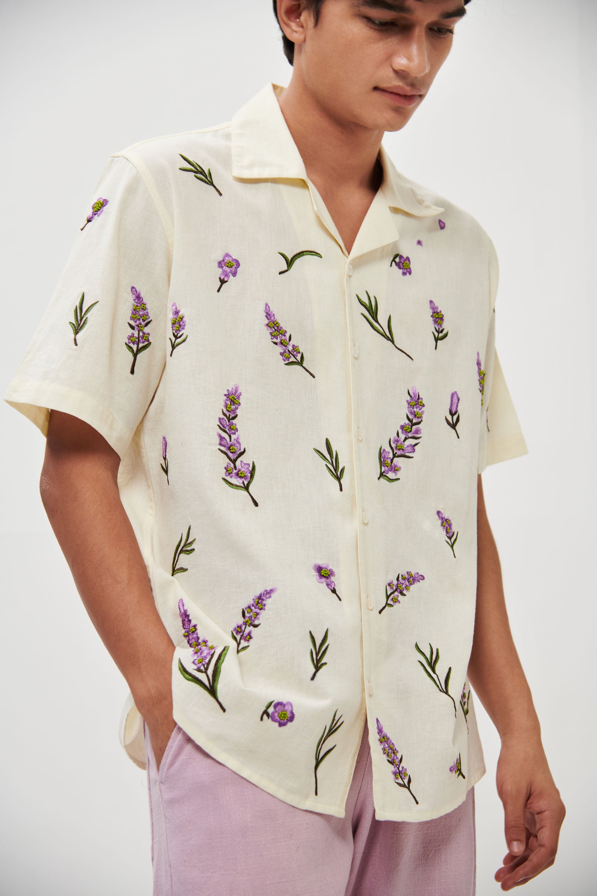 "Lavender fields" hand embroidered Shirt