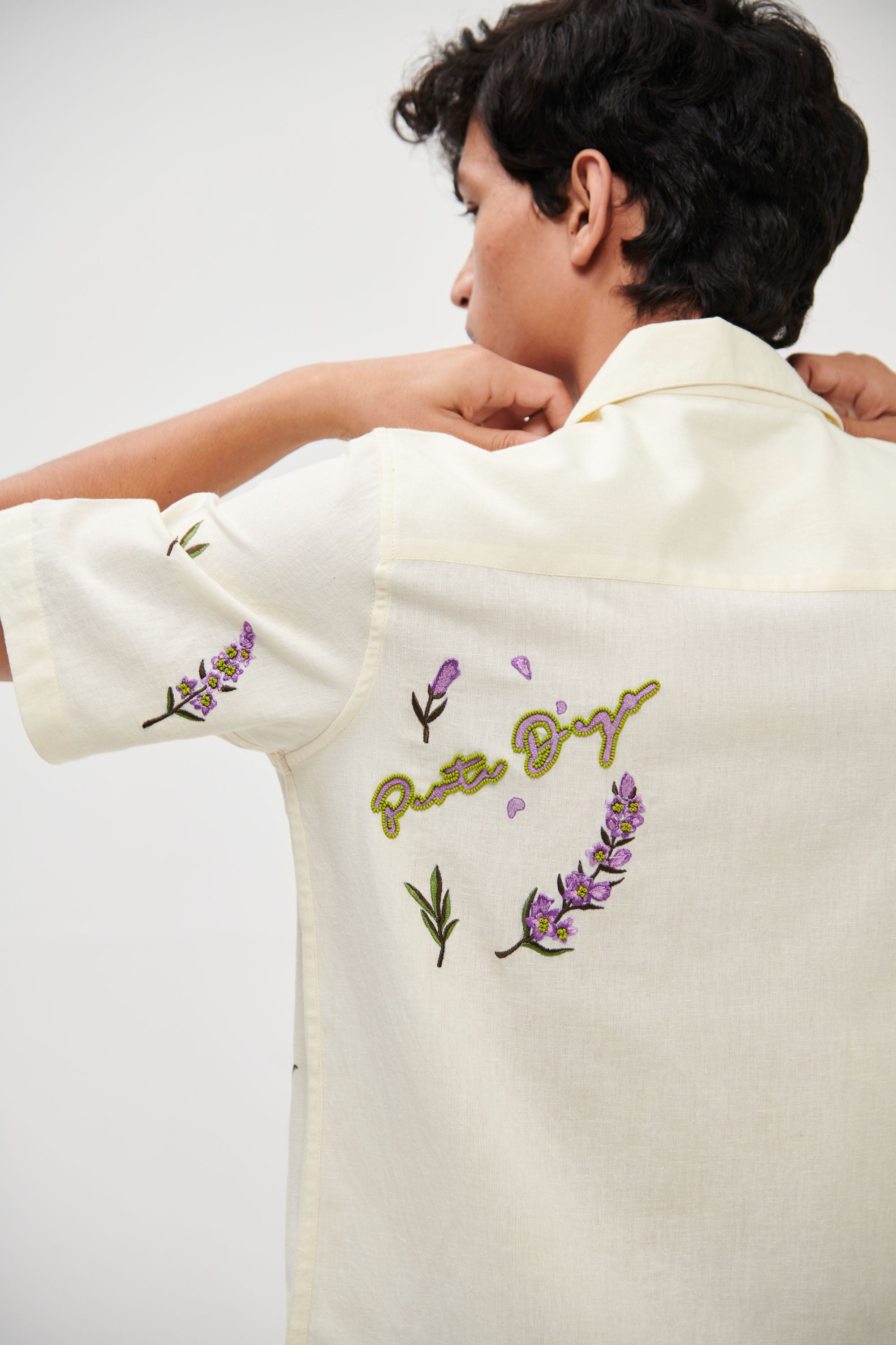 "Lavender fields" hand embroidered Shirt