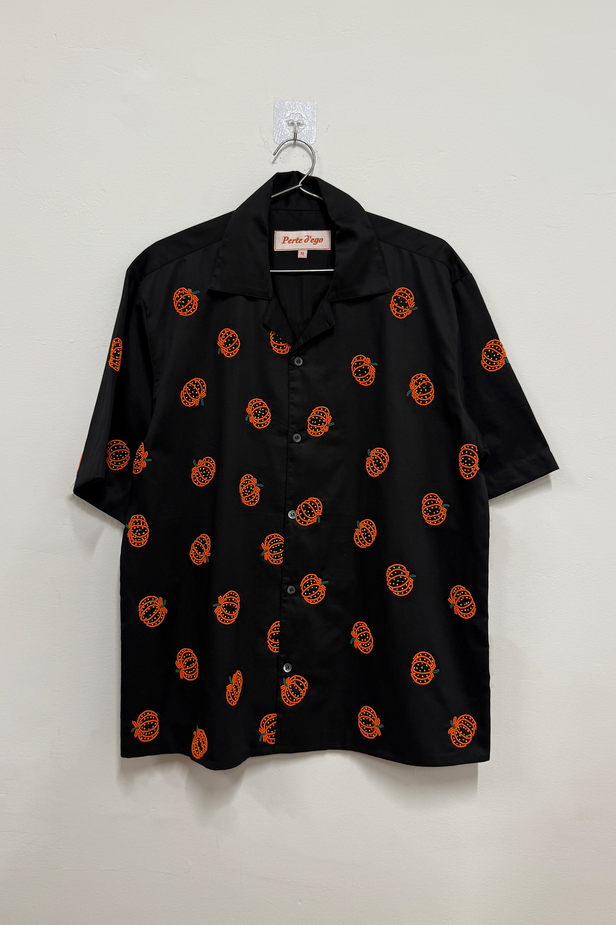 "Pumpkin beadwork" hand embroidered shirt- Black
