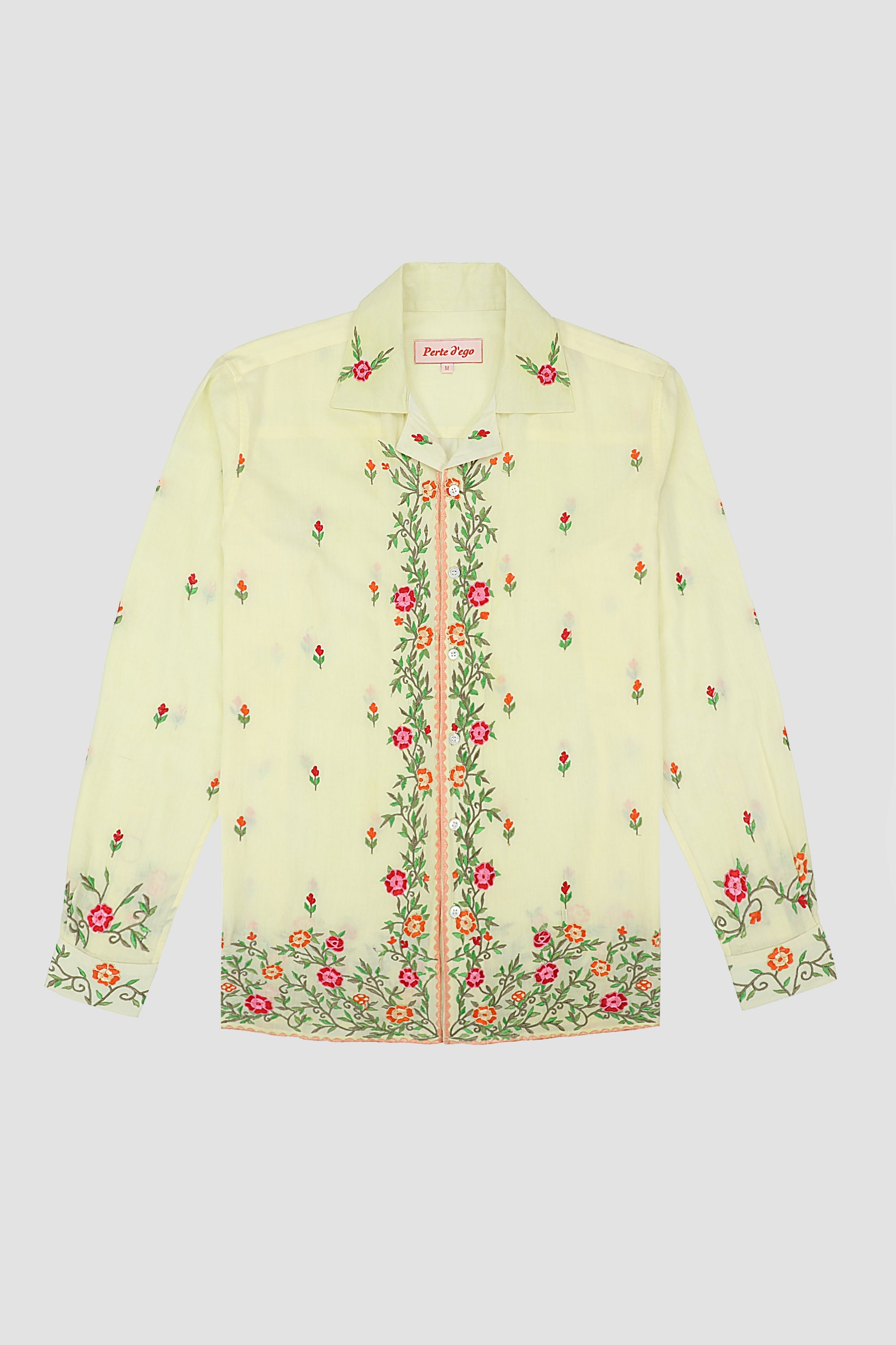 "Le Jardin" Embroidered shirt- Lemon yellow