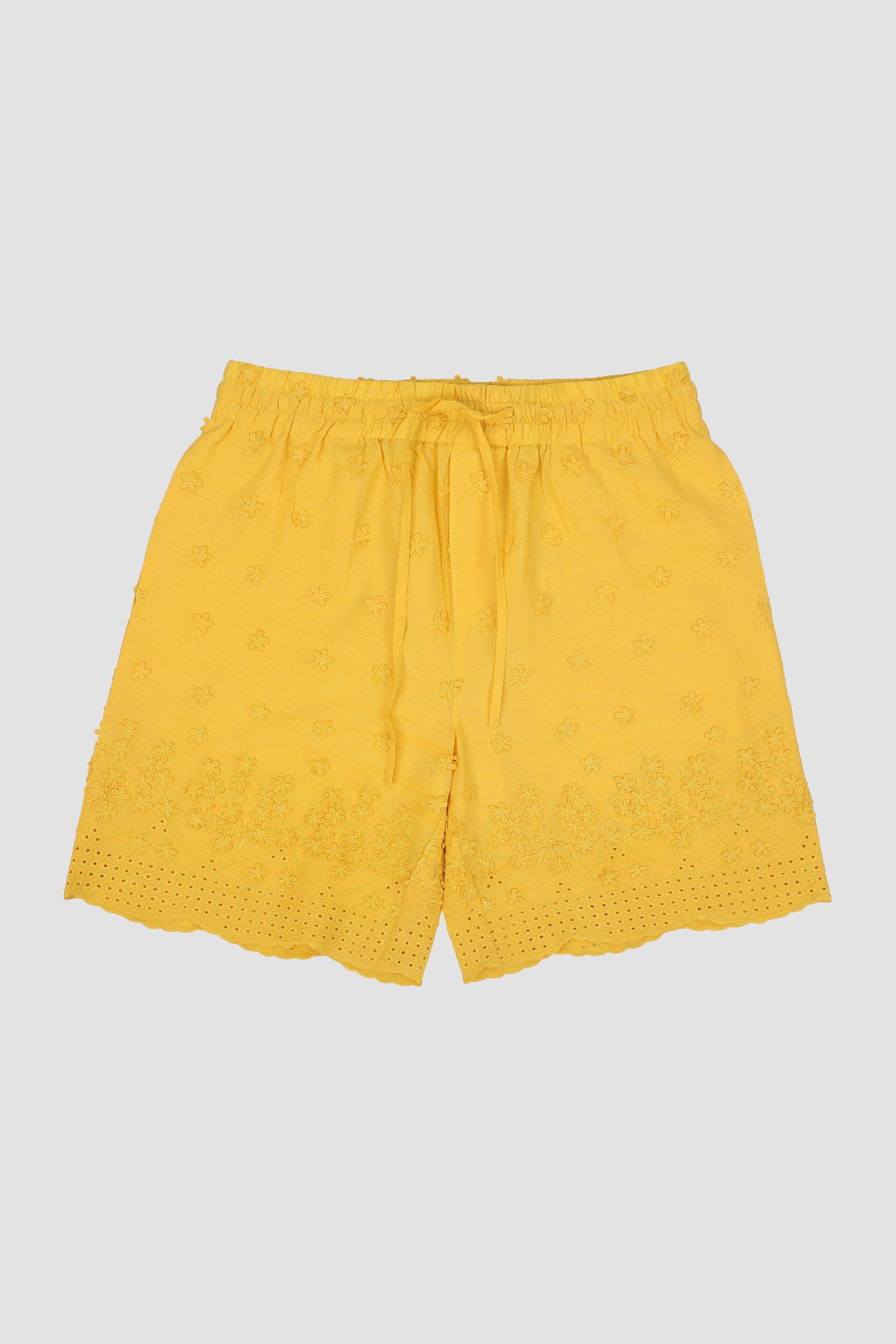 Floral embroidered cutwork shorts