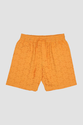 Orange floral embroidered shorts