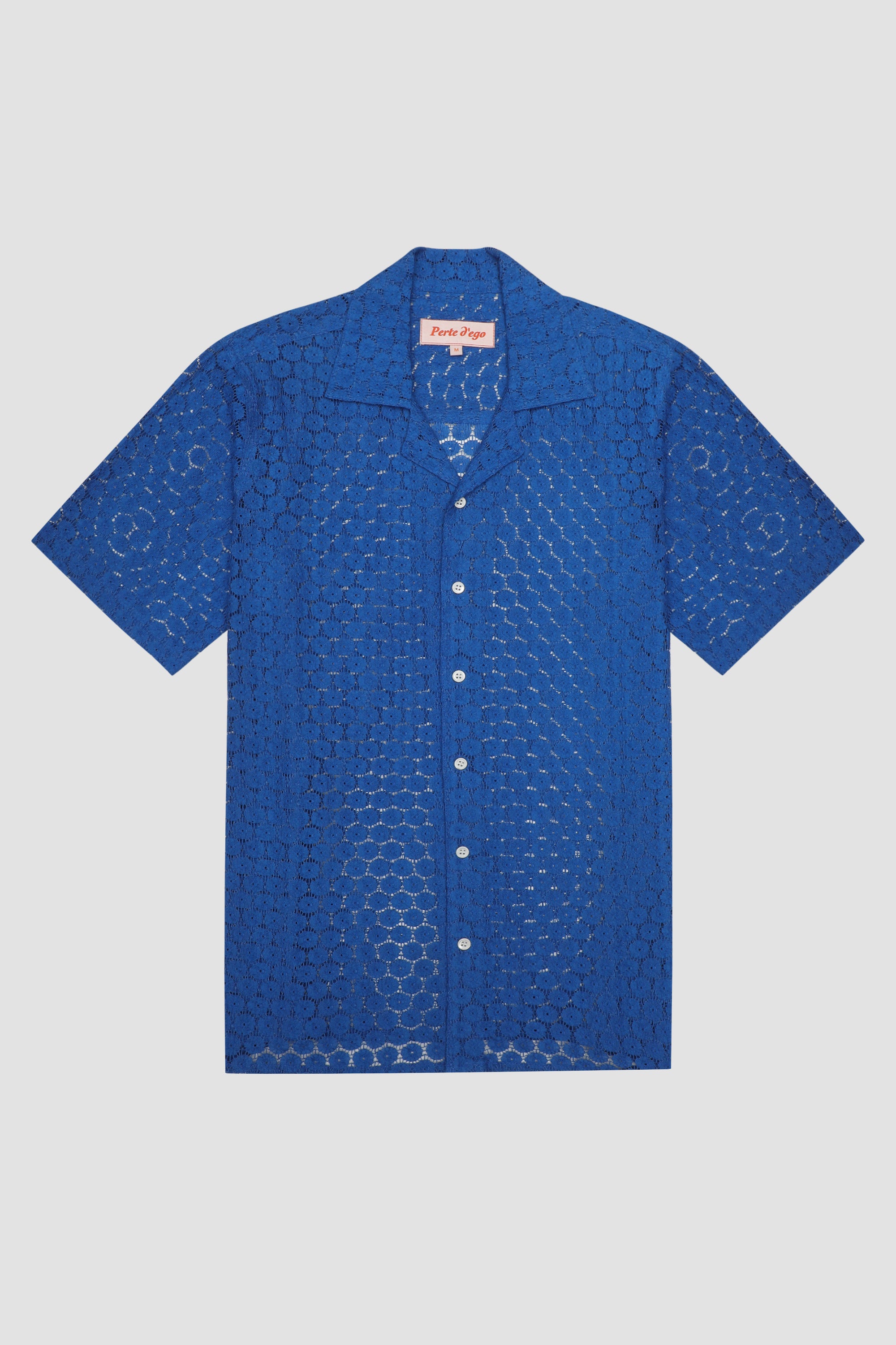 Floral lace shirt half sleeves- Deep sea blue