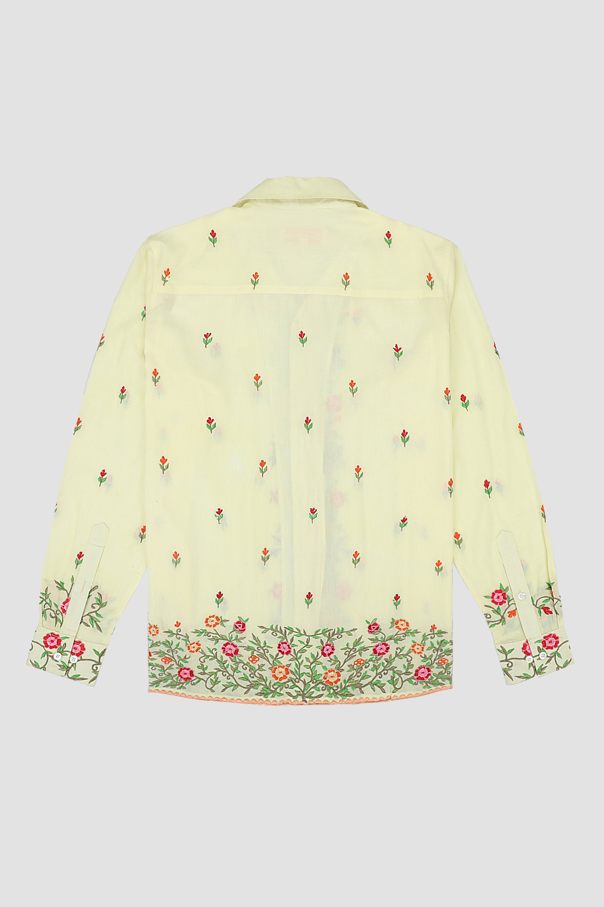 "Le Jardin" Embroidered shirt- Lemon yellow