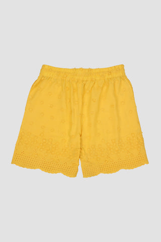 Floral embroidered cutwork shorts