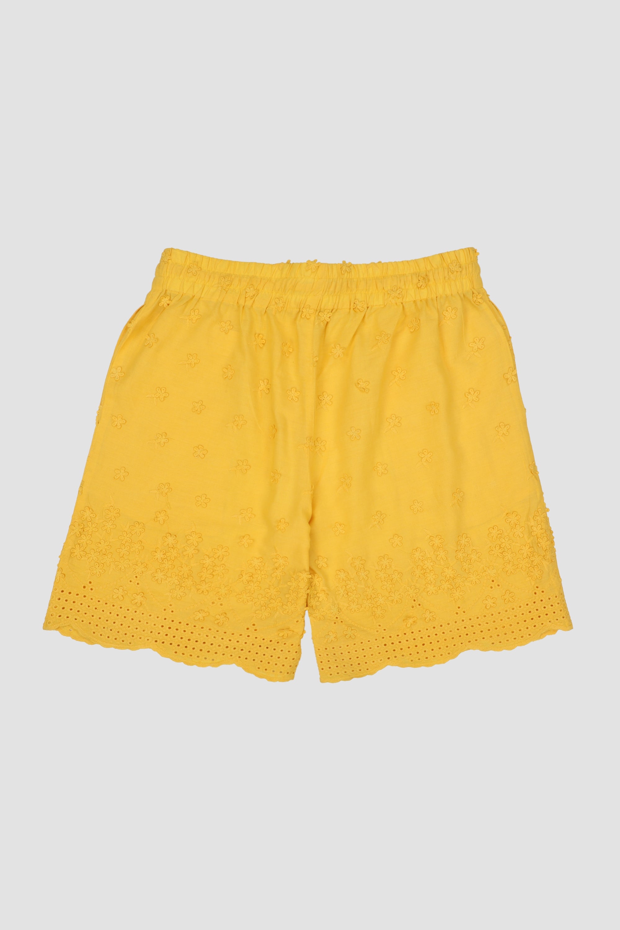 Floral embroidered cutwork shorts