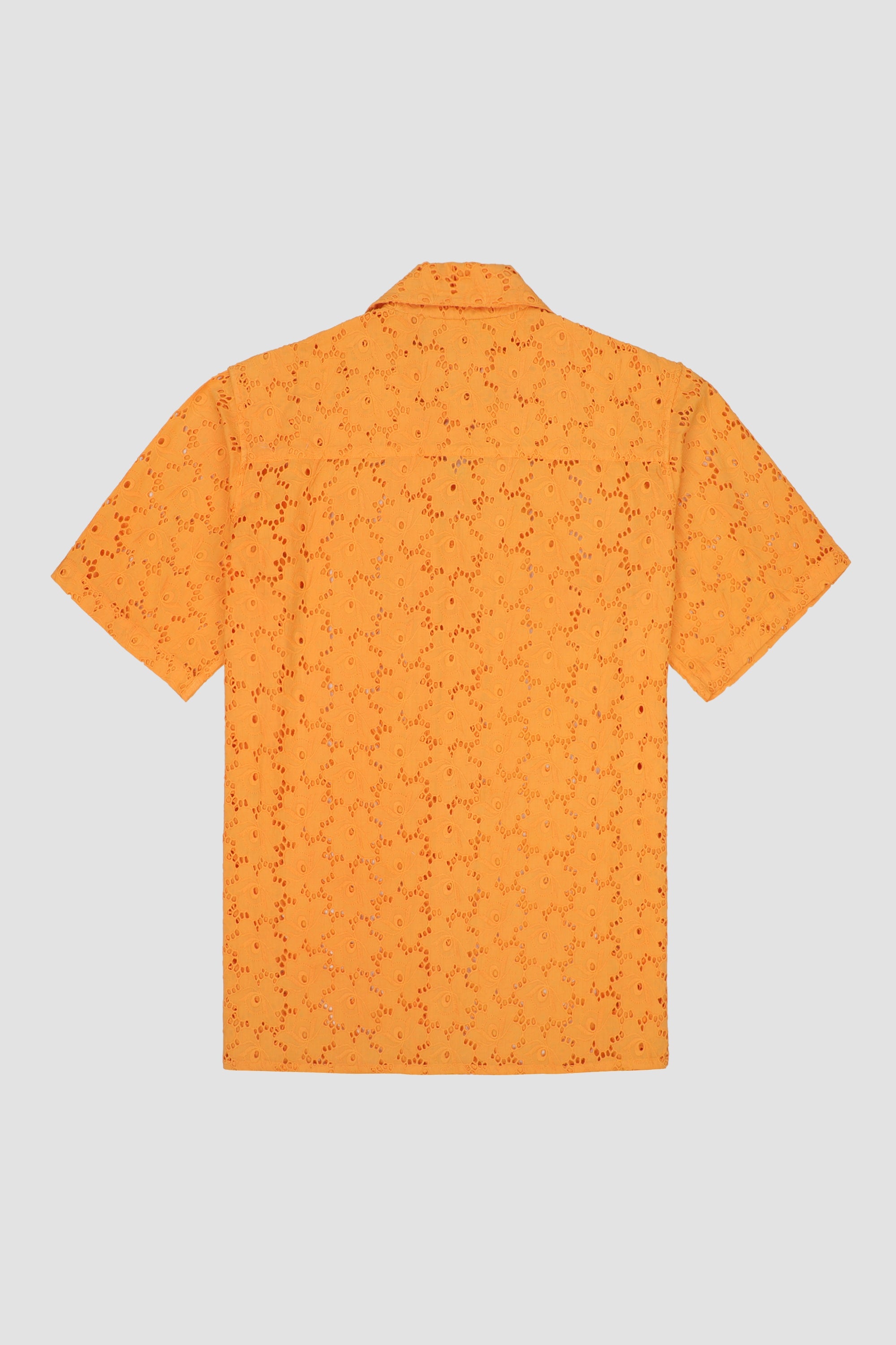 Orange Cuban Collar Cotton Half Sleeves Floral Embroidered Shirt Perfect for Resort & Vacation Wear by Perte D'ego