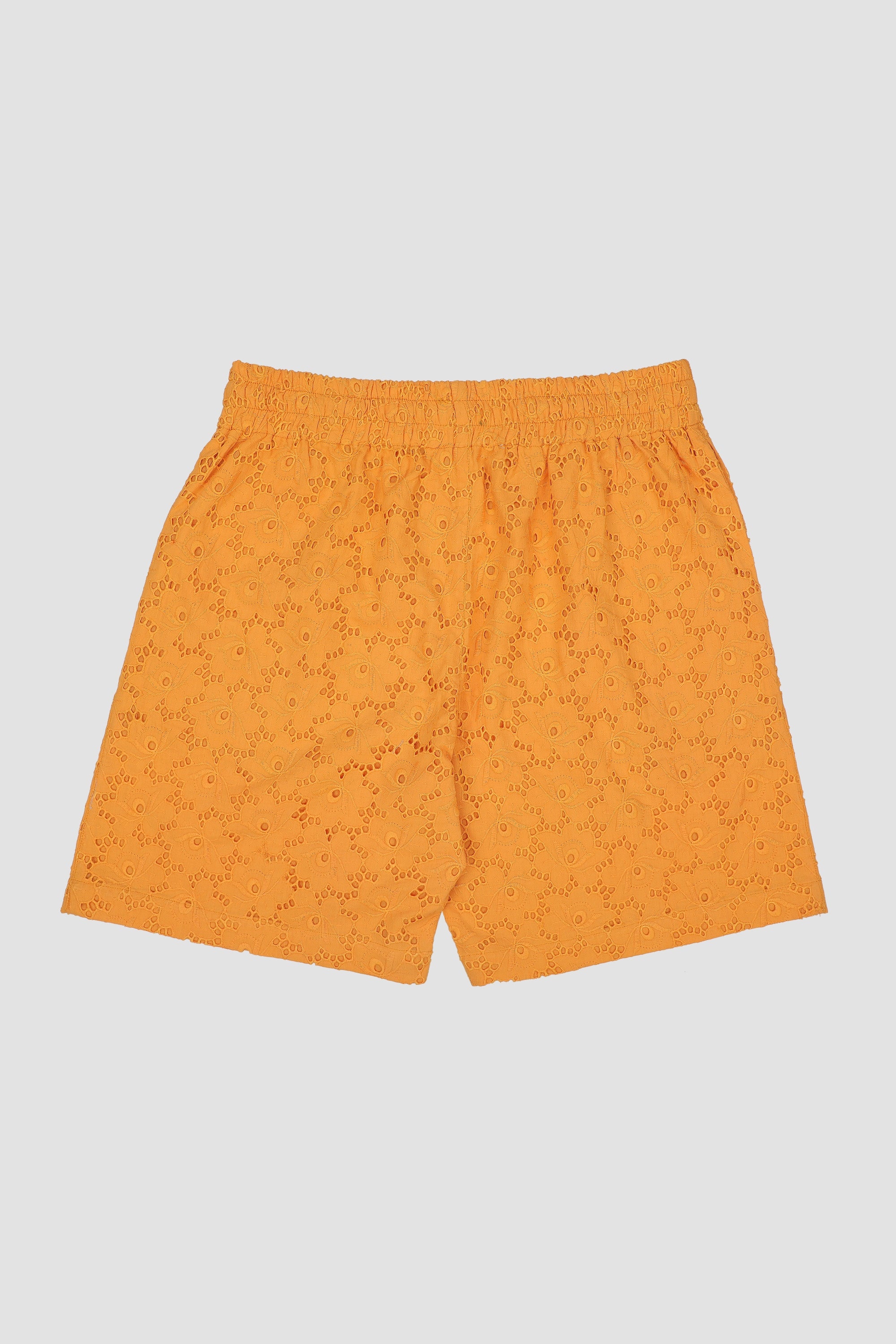 Orange floral embroidered shorts