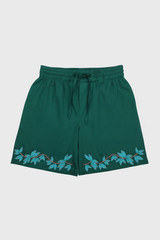 Green appliqué artwork shorts