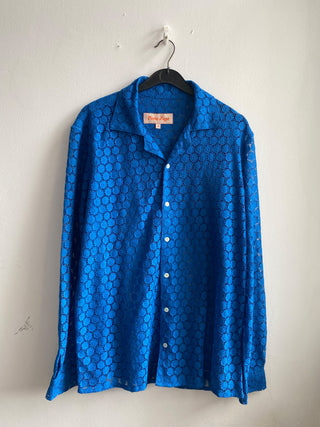 Floral lace full sleeve shirt- "Deep sea blue"