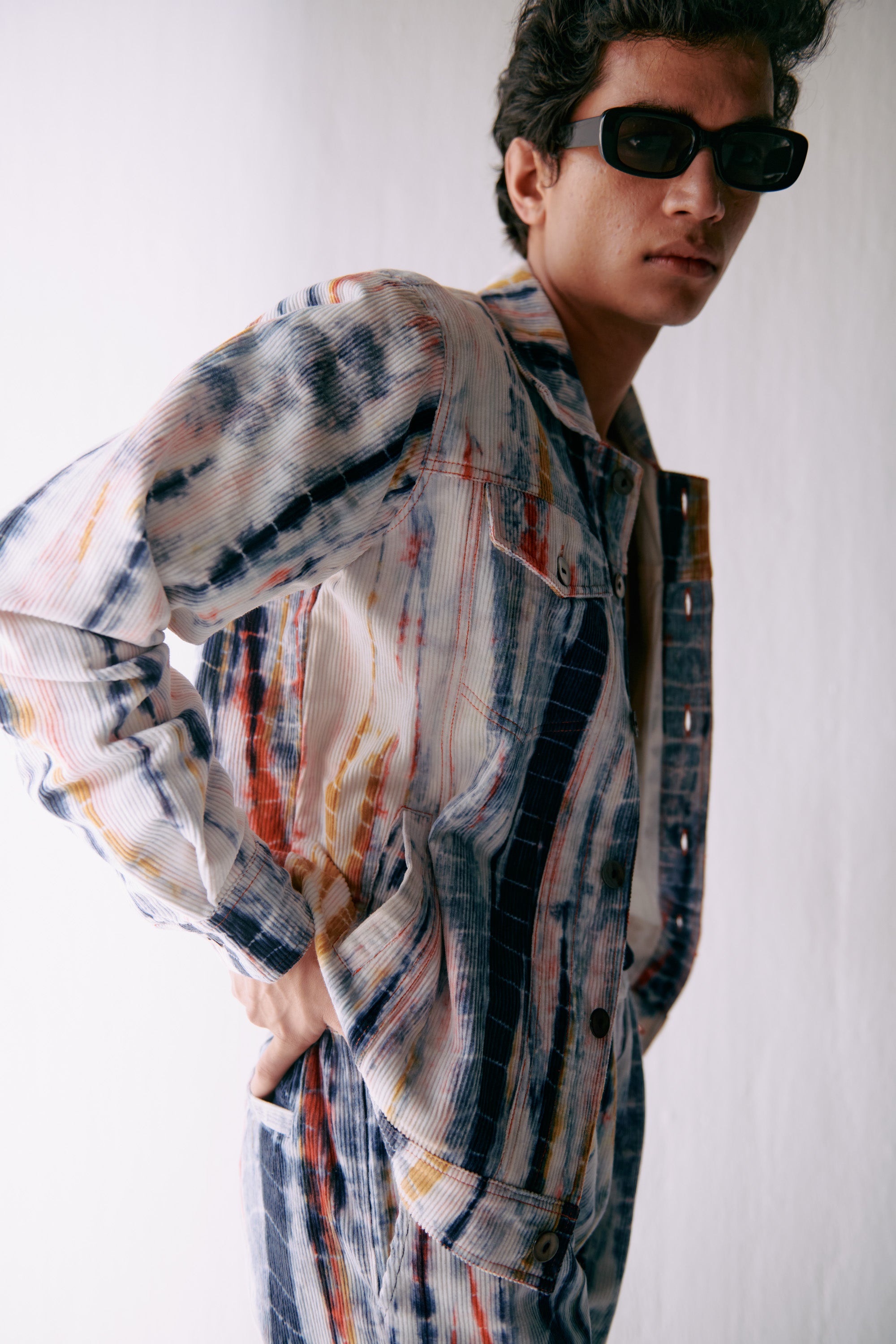 Multicolor shibori trucker jacket