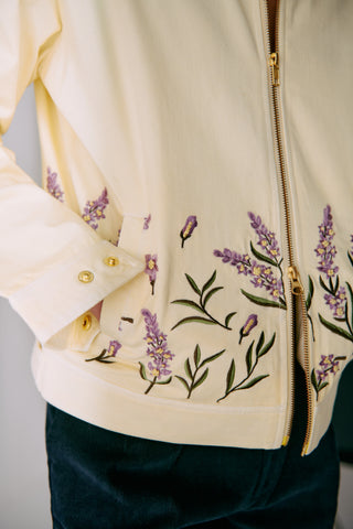 Lavender embroidered zip up jacket