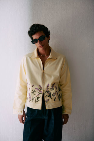 Lavender embroidered zip up jacket