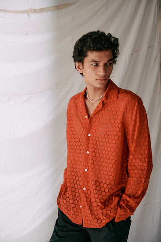 Floral lace full sleeve shirt- Rust